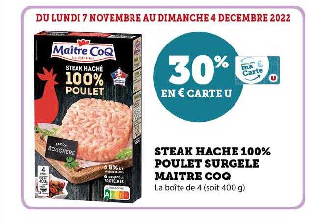 steak haché 100% poulet surgelé maître coq