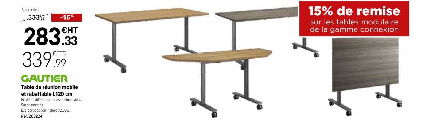table de réunion mobile et rabattable l120 cm gautier