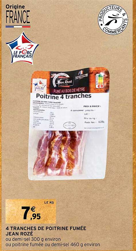 4 tranches de poitrine fumée jean rozé