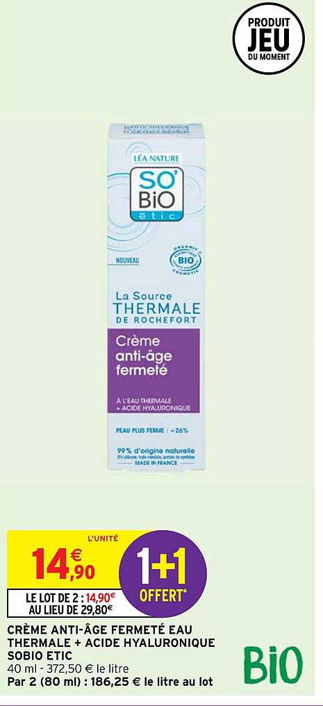 crème anti-âge fermeté eau thermale + acide hyaluronique sobio étic