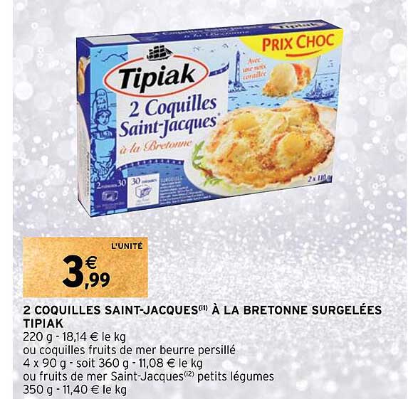 2 coquilles saint-jacques à la bretonne surgelées tipiak