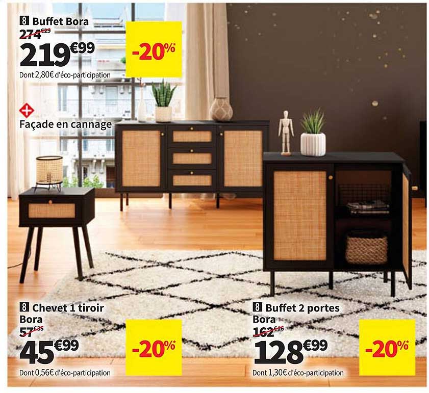 Buffet Bora, Chevet 1 Tiroir Bora, Buffet 2 Portes Bora