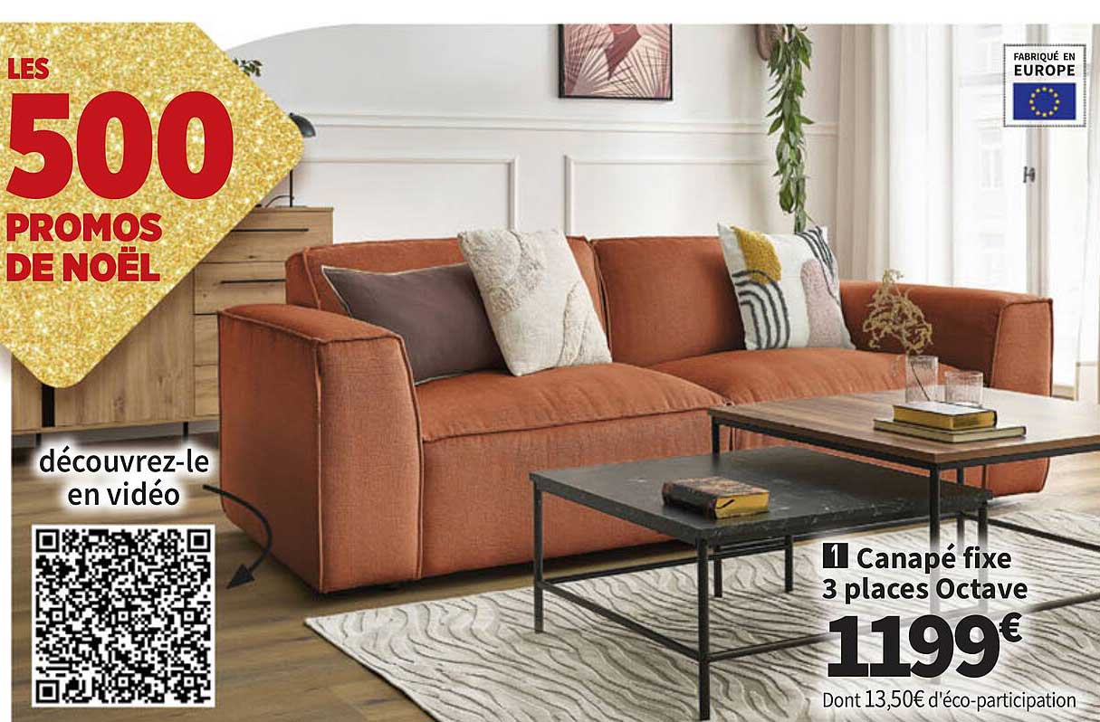 canapé fixe 3 places octave