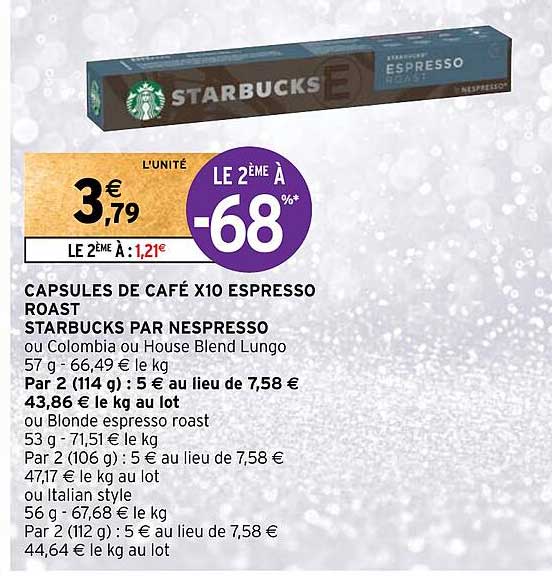 Capsules De Café X 10 Espresso Roast Starbucks Par Nespresso
