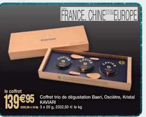 coffret trio de dégustation baeri, osciètre, kristal kaviari