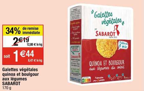 Galettes Végétales Quinoa Et Boulgour Aux Légumes Sabarot
