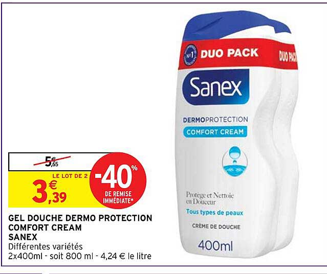 gel douche dermo protection comfort cream sanex