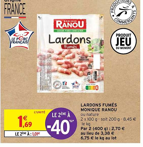 lardons fumés monique ranou le 2ème à -40%
