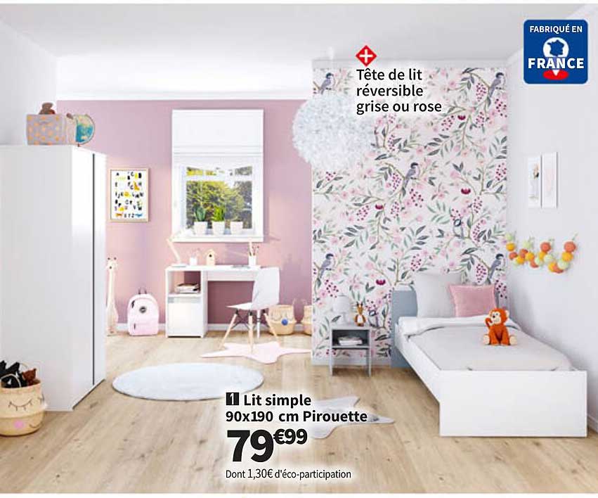 Lit Simple 90 X 190 Cm Pirouette