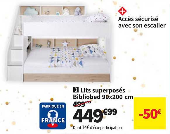 lits superposés bibliobed 90 x 200 cm