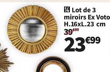 lot de 3 miroirs ex voto h.16 x l.23 cm