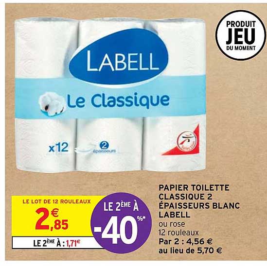 papier toilette classique 2 épaisseurs blanc labell