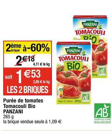 Purée De Tomates Tomacouli Bio Panzani 2ème Brique à -60%