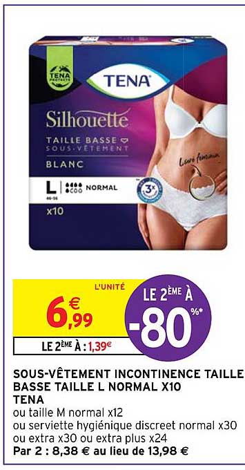 sous-vêtement incontinence taille basse taille l normal x 10 tena
