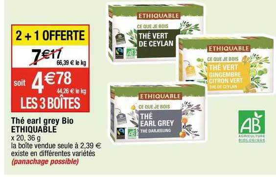 thé earl grey bio ethiquable 2+1 offerte