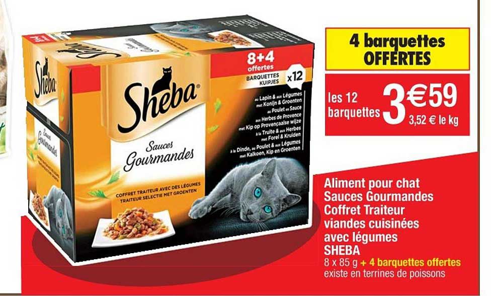 aliment pour chat sauce gourmandes coffret traiteur viandes cuisinées avec légumes sheba