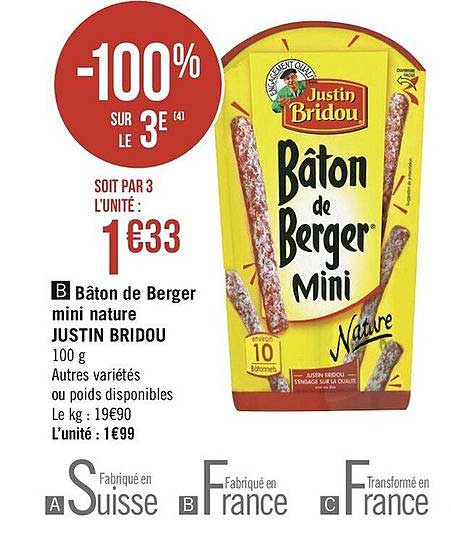 bâton de berger mini nature justin bridou -100% sur le 3è