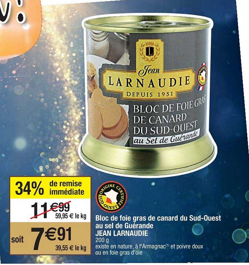bloc de foie gras de canard du sud-ouest au sel de guérande jean larnaudie
