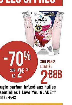 bougie parfum infusé aux huiles essentielles i love you glade