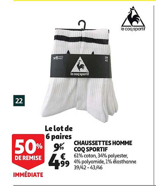 chaussettes homme coq sportif 50% de remise immédiate