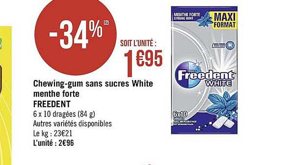 chewing-gum sans sucres white menthe forte freedent