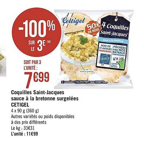 Coquilles Saint Jacques Sauce à La Bretonne Surgelées Cegitel -100% Sur Le 3è