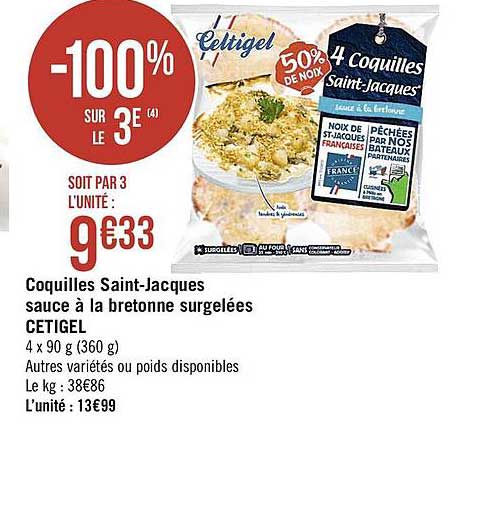 coquilles saint-jacques sauce à la bretonne surgelées cetigel