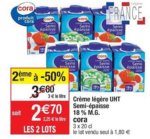 crème légère uht semi-épaisse 18% m.g. cora