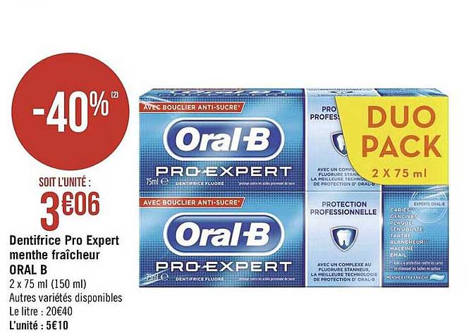 dentifrice pro expert menthe fraîcheur oral b