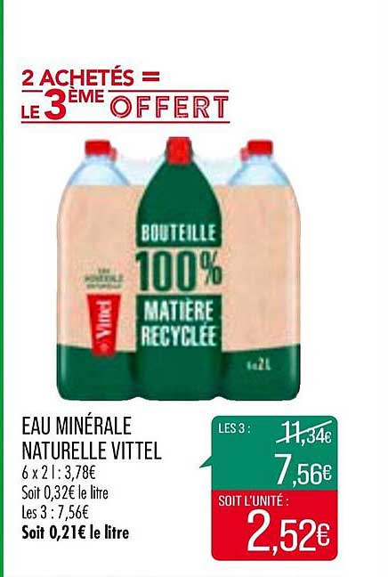 eau minérale naturelle vittel 2 achetés = le 3ème offert