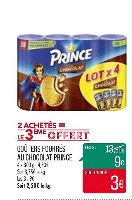 goûters fourrés au chocolat prince 2 achetés = le 3ème offert