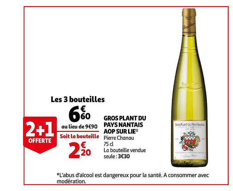 gros plant du pays nantais aop sur lie 2+1 offerte