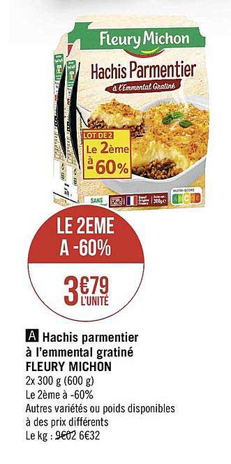 hachis parmentier à l'emmental gratiné fleury michon