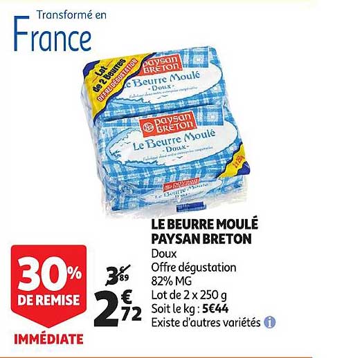 le beurre moulé paysan breton 30% de remise immédiate