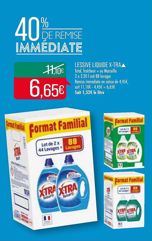 lessive liquide x tra 40% de remise immédiate