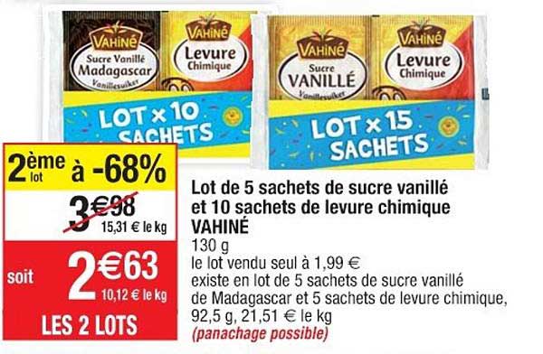 lot de 5 sachets de sucre vanillé et 10 sachets de levure chimique vahiné