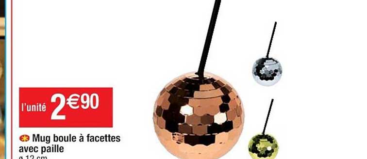 mug boule à facettes avec paille
