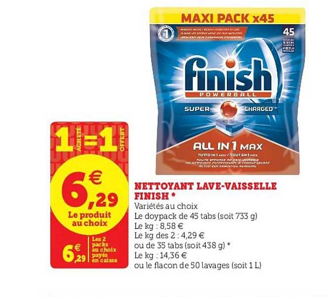 nettoyant lave vaisselle finish 1 achetés = 1 offert