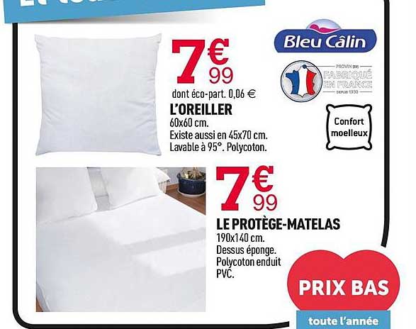 Oreiller Protège Matelas Bleu Câlin