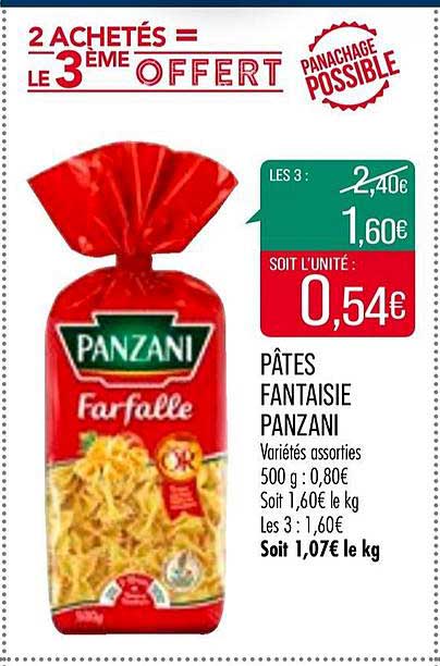pâtes fantaisie panzani 2 achetés = le 3ème offert