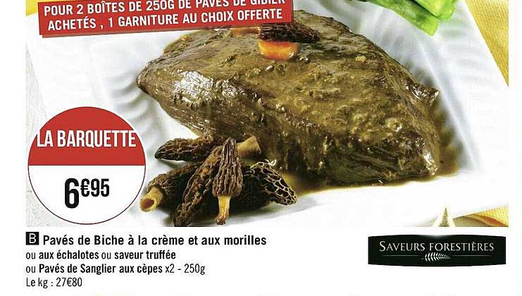 pavés de biche à la crème et aux morilles