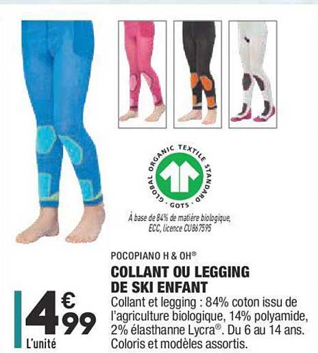pocopiano h & oh collant ou legging de ski enfant