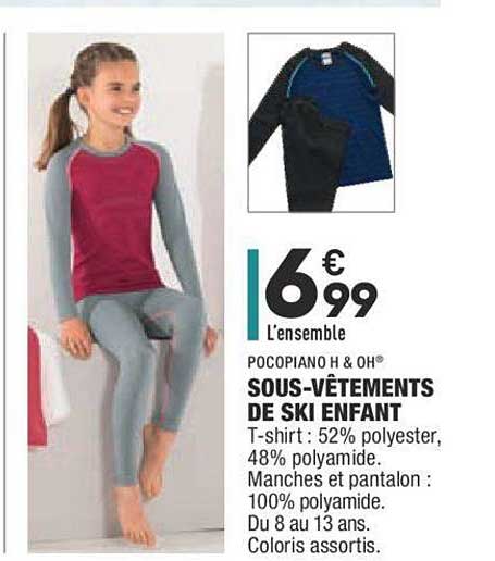 pocopiano h & oh sous vêtements de ski enfant