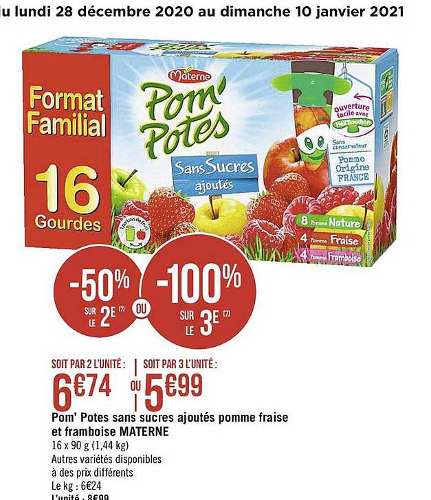 pom' potes sans sucres ajouté pomme fraise et framboise materne