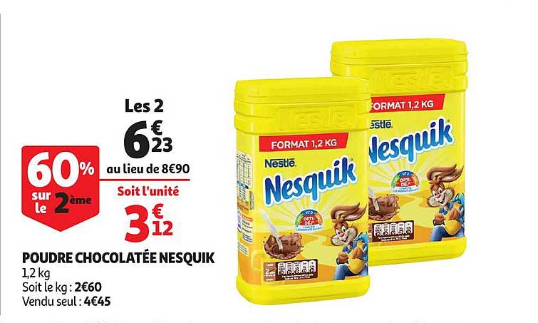 poudre chocolatée nesquik 60% sur le 2ème
