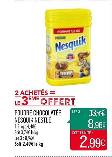poudre chocolatée nesquik nestlé 2 achetés = le 3ème offert