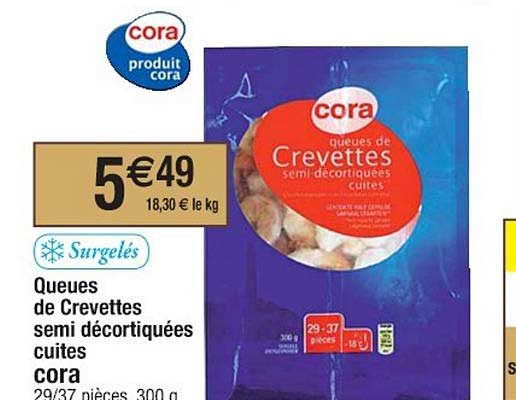 queues de crevettes semi décortiquées cuites cora