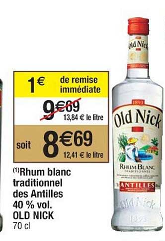 rhum blanc traditionnel des antilles 40% vol. old nick