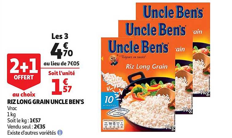 riz long grain uncle ben's 2+1 offert au choix