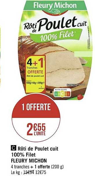 rôti de poulet cuit 100% filet fleury michon